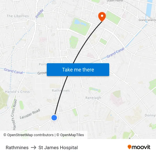 Rathmines to St James Hospital map