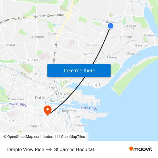 Temple View Rise to St James Hospital map