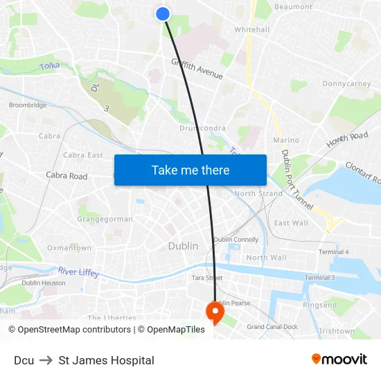 Dcu to St James Hospital map