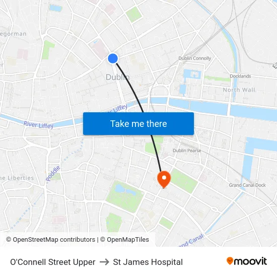O'Connell Street Upper to St James Hospital map