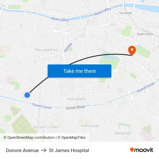 Donore Avenue to St James Hospital map