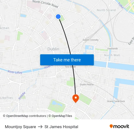 Mountjoy Square to St James Hospital map