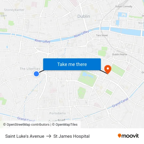 Saint Luke's Avenue to St James Hospital map
