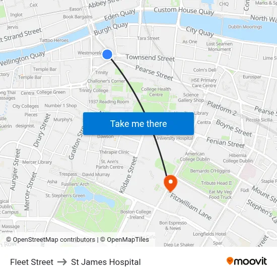 Fleet Street to St James Hospital map