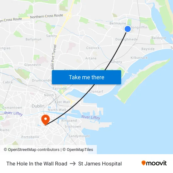The Hole In the Wall Road to St James Hospital map