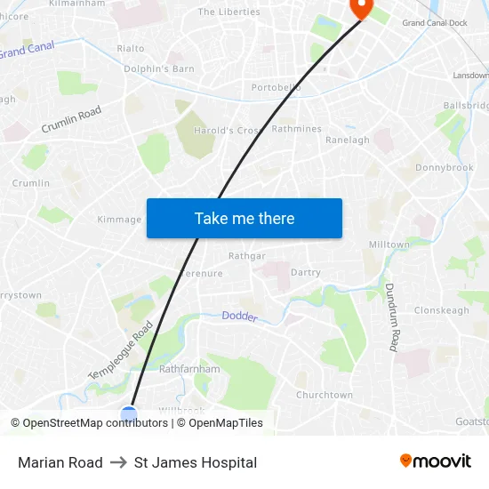 Marian Road to St James Hospital map