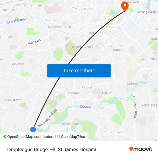 Templeogue Bridge to St James Hospital map