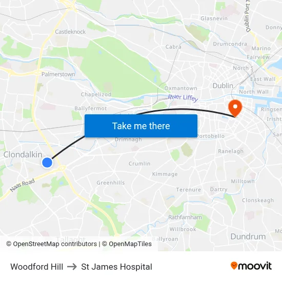 Woodford Hill to St James Hospital map