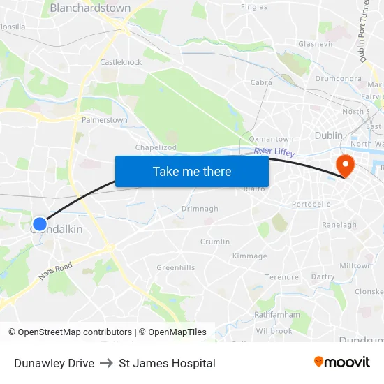 Dunawley Drive to St James Hospital map