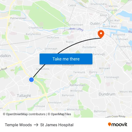 Temple Woods to St James Hospital map