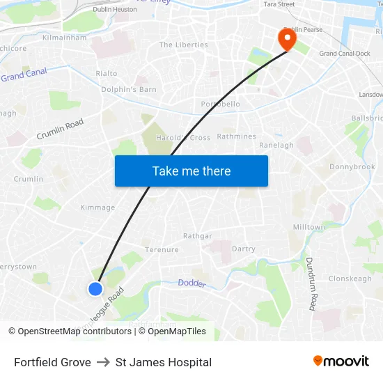 Fortfield Grove to St James Hospital map