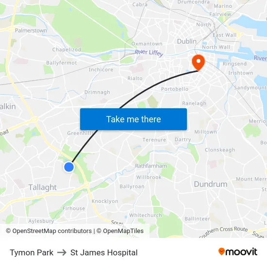 Tymon Park to St James Hospital map