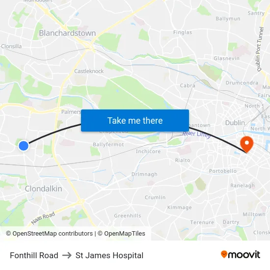 Fonthill Road to St James Hospital map