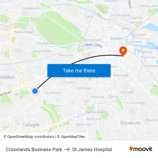 Crosslands Business Park to St James Hospital map