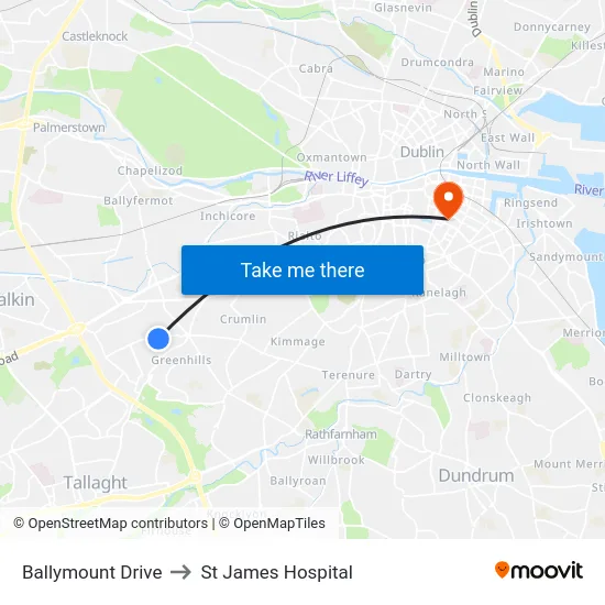 Ballymount Drive to St James Hospital map