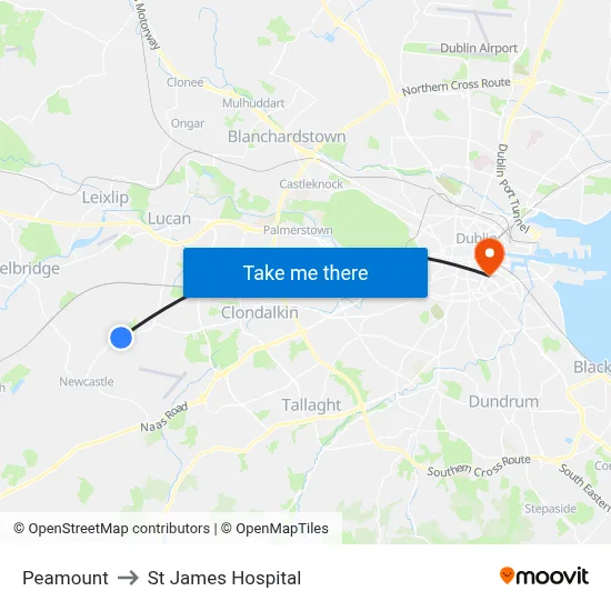 Peamount to St James Hospital map