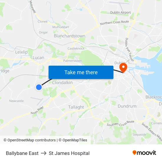 Ballybane East to St James Hospital map