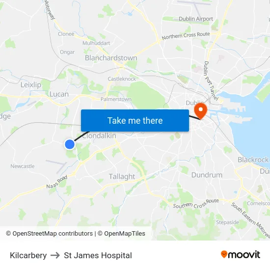 Kilcarbery to St James Hospital map