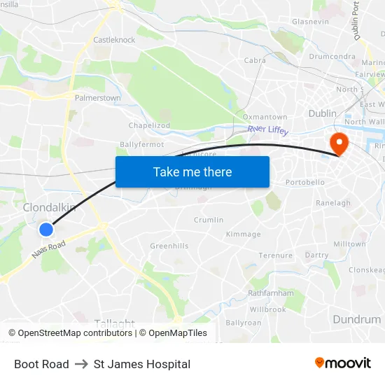 Boot Road to St James Hospital map