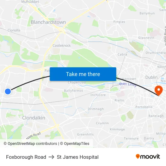 Foxborough Road to St James Hospital map