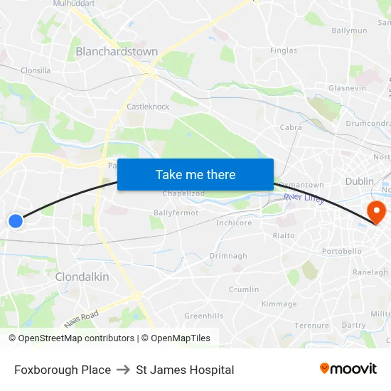 Foxborough Place to St James Hospital map