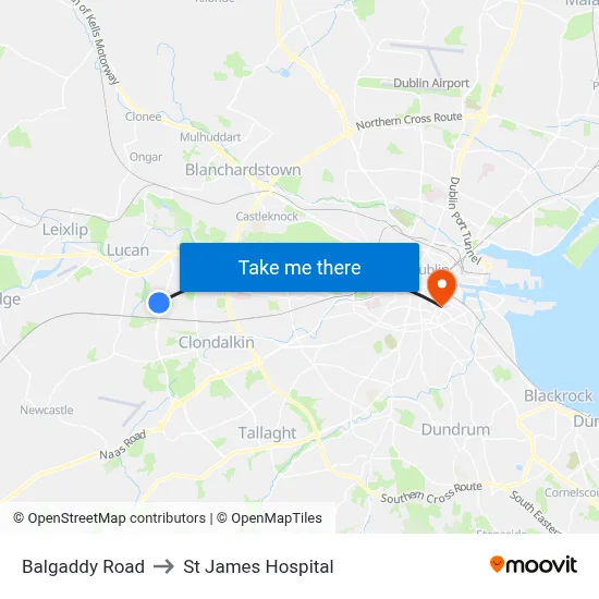 Balgaddy Road to St James Hospital map