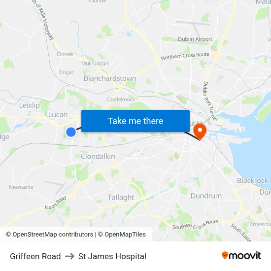 Griffeen Road to St James Hospital map