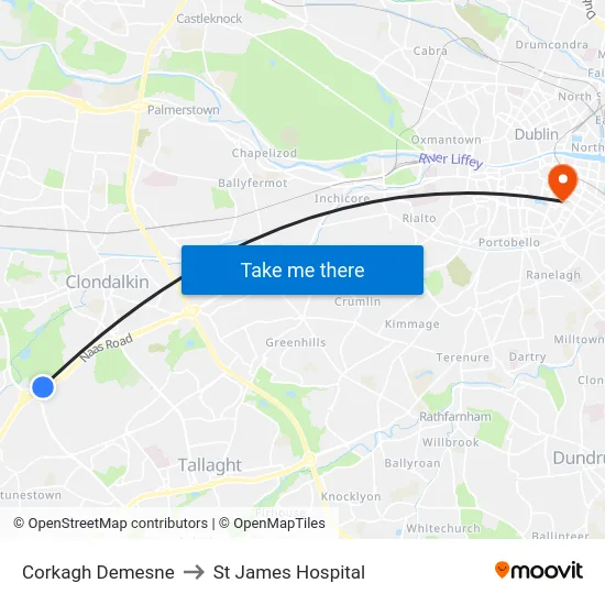 Corkagh Demesne to St James Hospital map
