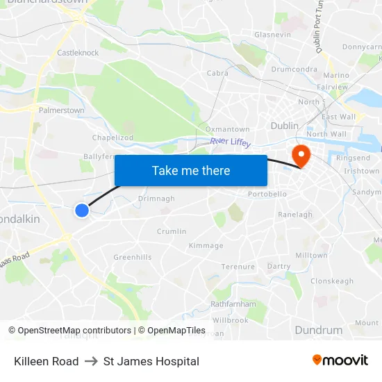 Killeen Road to St James Hospital map