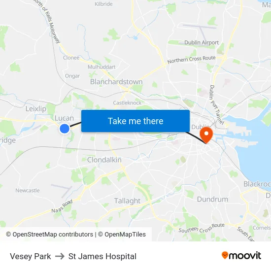 Vesey Park to St James Hospital map
