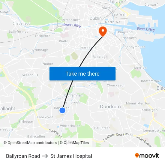Ballyroan Road to St James Hospital map