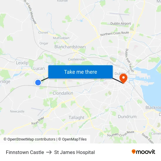 Finnstown Castle to St James Hospital map