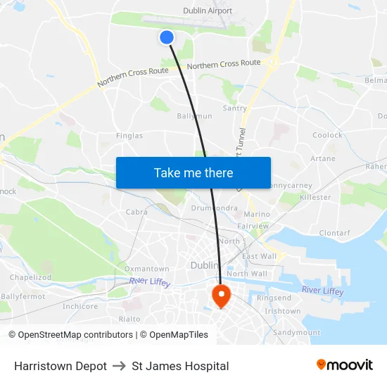 Harristown Depot to St James Hospital map
