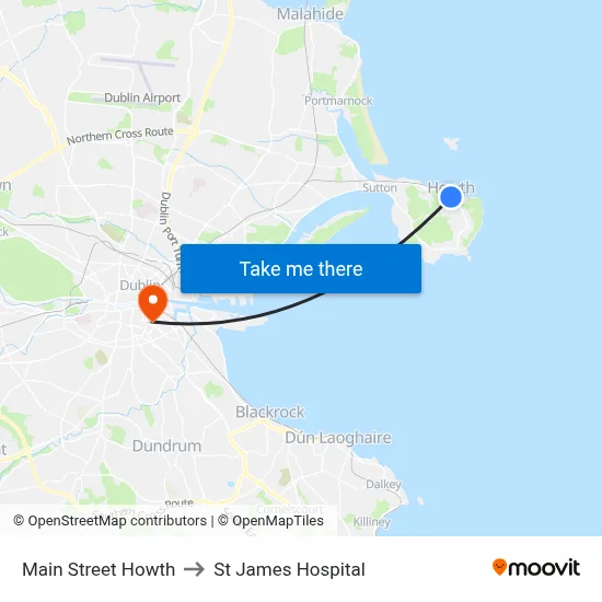 Main Street Howth to St James Hospital map