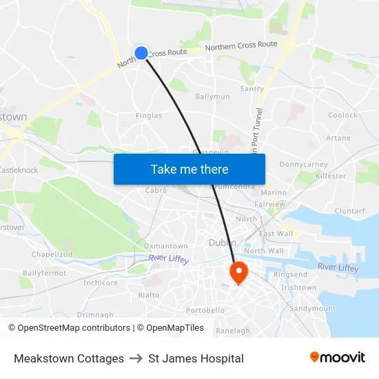 Meakstown Cottages to St James Hospital map