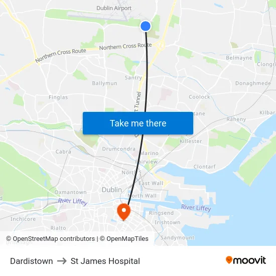 Dardistown to St James Hospital map