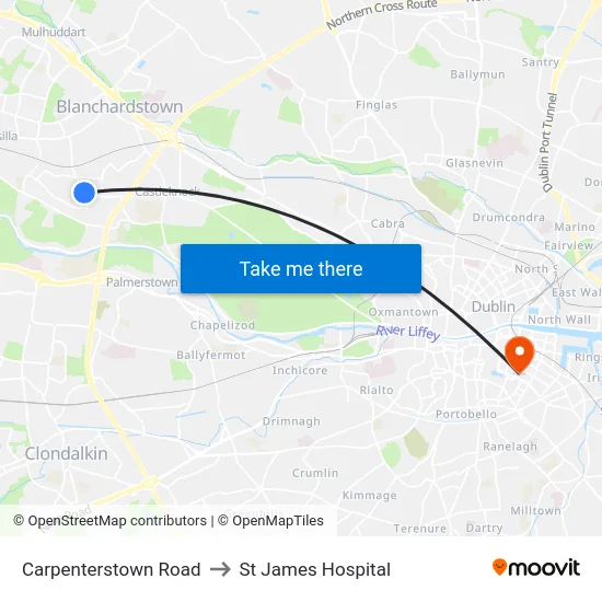 Carpenterstown Road to St James Hospital map