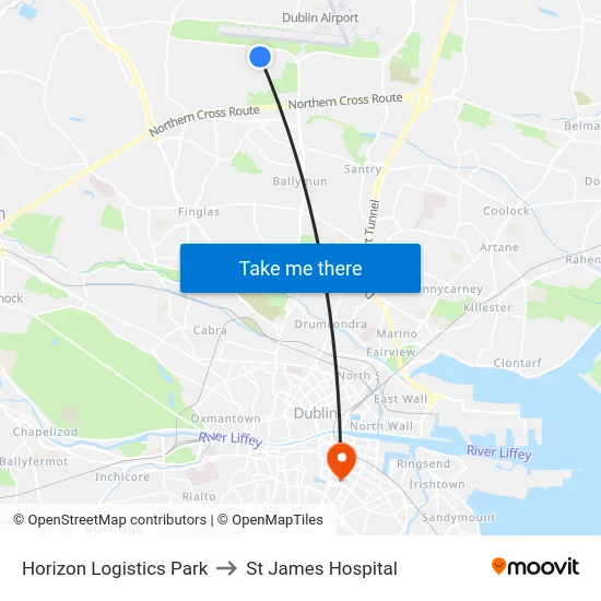 Horizon Logistics Park to St James Hospital map