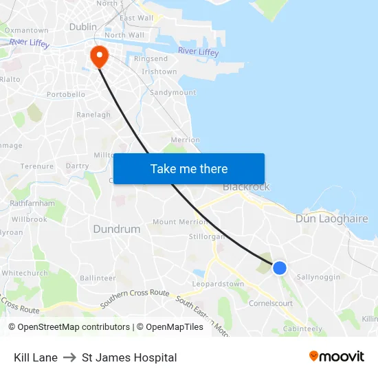 Kill Lane to St James Hospital map