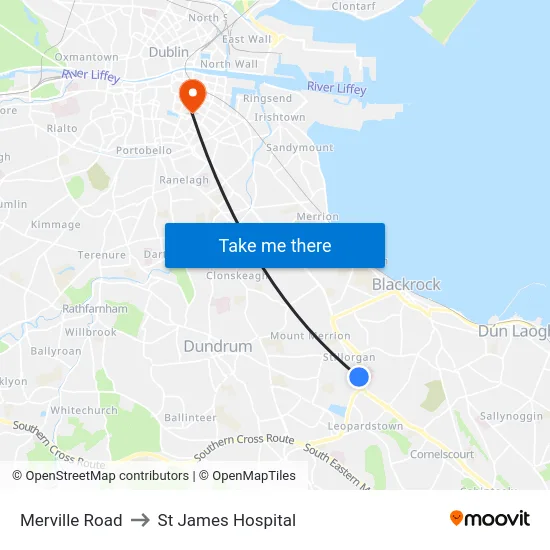 Merville Road to St James Hospital map