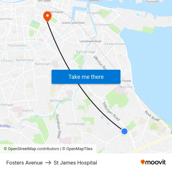 Fosters Avenue to St James Hospital map