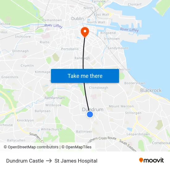 Dundrum Castle to St James Hospital map
