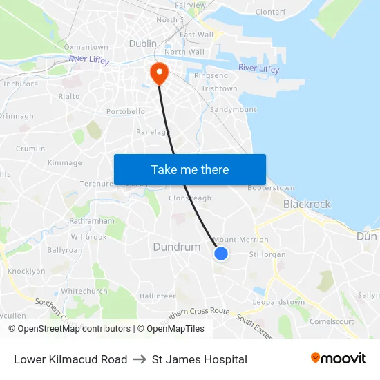 Lower Kilmacud Road to St James Hospital map