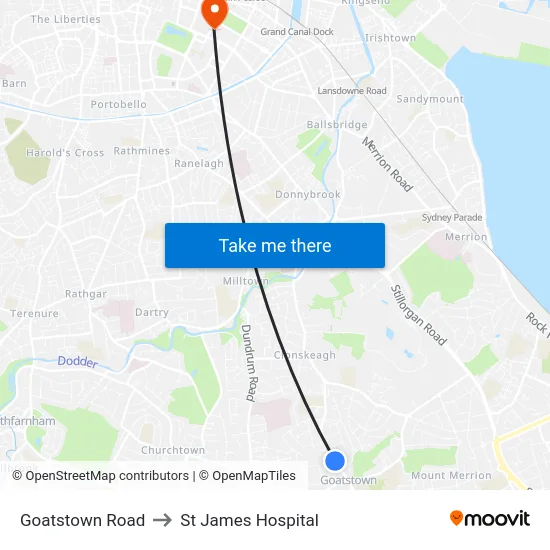 Goatstown Road to St James Hospital map