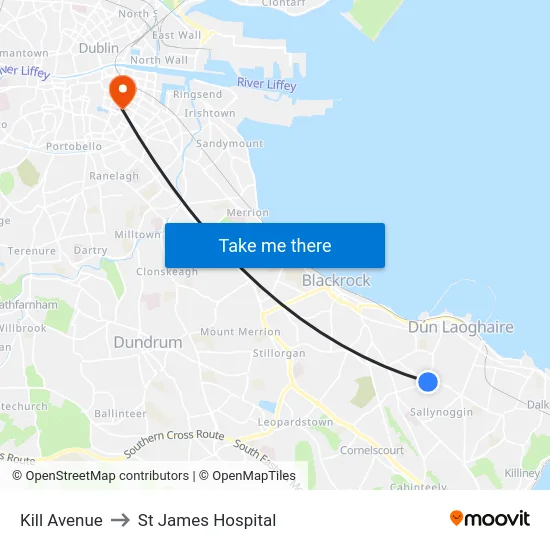 Kill Avenue to St James Hospital map