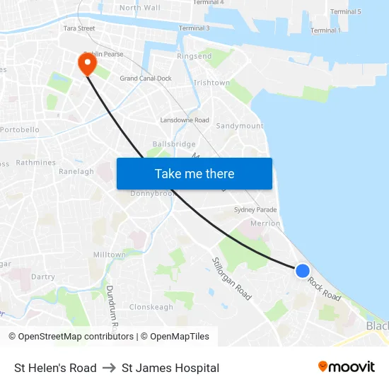 St Helen's Road to St James Hospital map