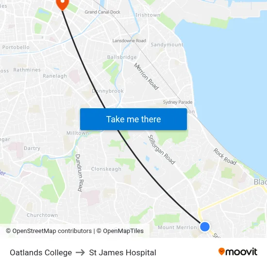 Oatlands College to St James Hospital map