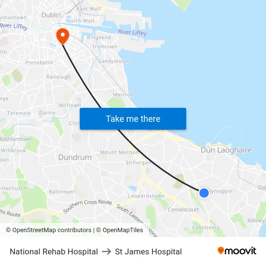 National Rehab Hospital to St James Hospital map