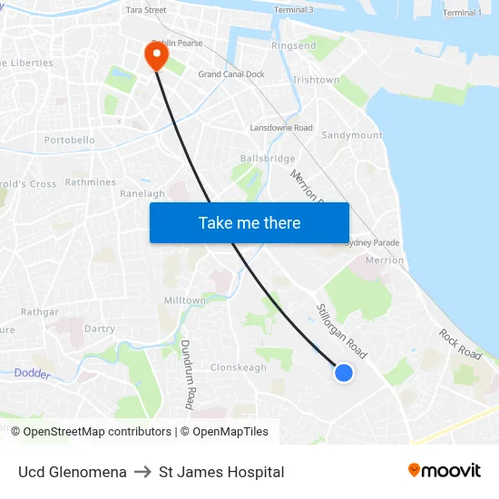 Ucd Glenomena to St James Hospital map