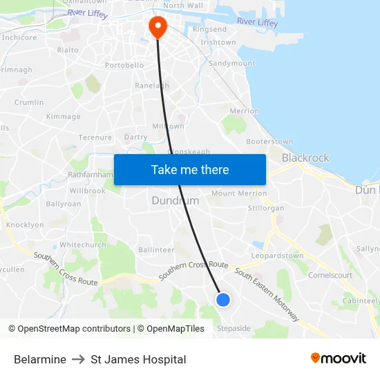 Belarmine to St James Hospital map